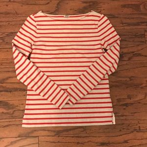 Jcrew red and cream striped boat neck shirt